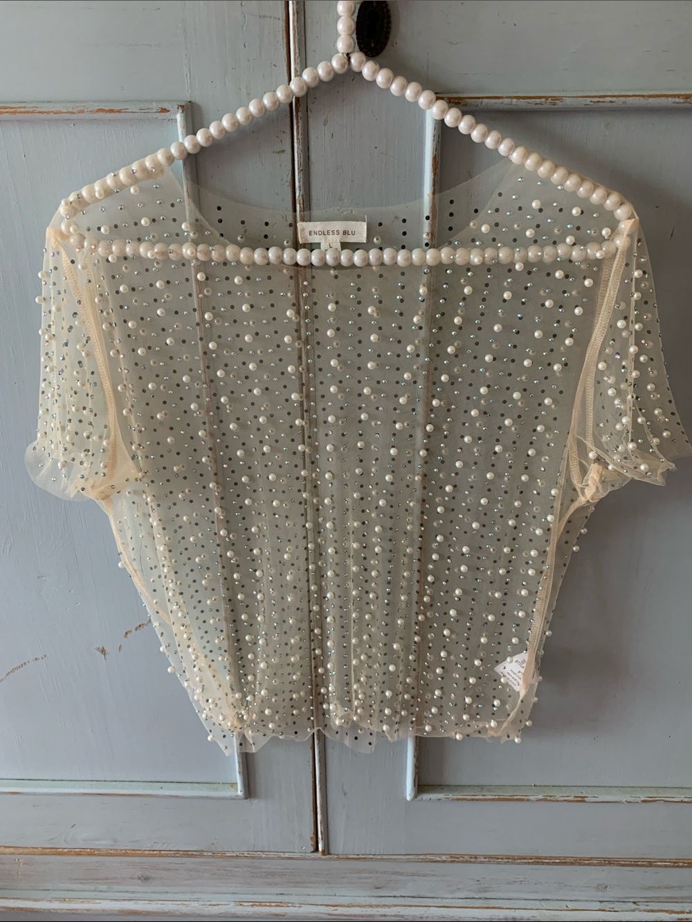 NWOT Endless Blu Mesh SS Top Size L